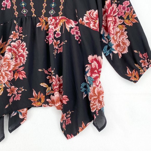 Style & Co Womens Blouse Top Plus Size Black Floral Long Sleeve Crochet Paisley - Picture 4 of 7